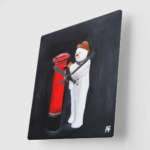 Brief van Sneeuwman aan Kerstman Schilderij van Al Vierkante Klok