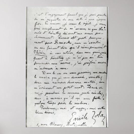 Brief van Zola aan Edouard Manet 1868 Poster (Voorkant)