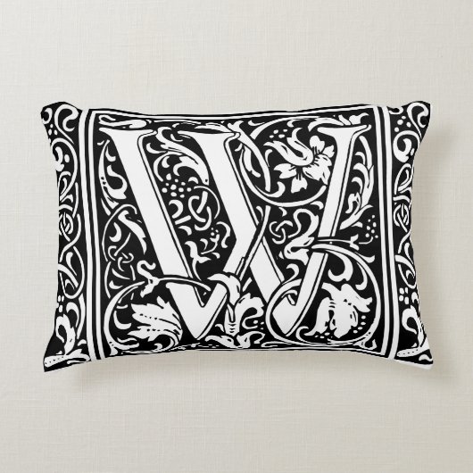 Brief W Middeleeuws Monogram Art Nouveau Accent Kussen (Voorkant)