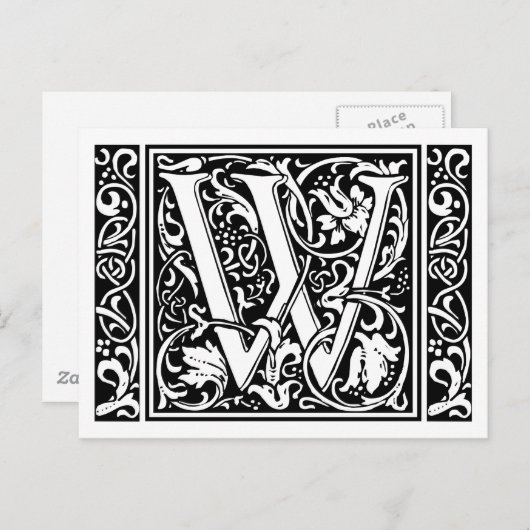 Brief W Middeleeuws Monogram Art Nouveau Briefkaart (Voorkant / Achterkant)