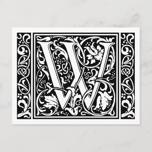 Brief W Middeleeuws Monogram Art Nouveau Briefkaart (Voorkant)