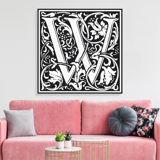 Brief W Middeleeuws Monogram Art Nouveau Canvas Afdruk (Insitu (Woonkamer))