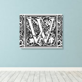 Brief W Middeleeuws Monogram Art Nouveau Canvas Afdruk (Insitu (Houten vloer))