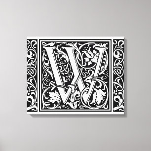 Brief W Middeleeuws Monogram Art Nouveau Canvas Afdruk