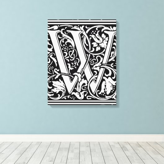 Brief W Middeleeuws Monogram Art Nouveau Canvas Afdruk (Insitu (Houten vloer))