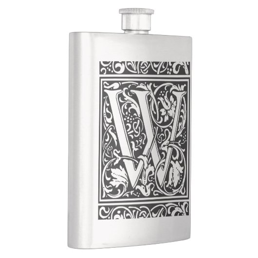 Brief W Middeleeuws Monogram Art Nouveau Heupfles (Rechts)