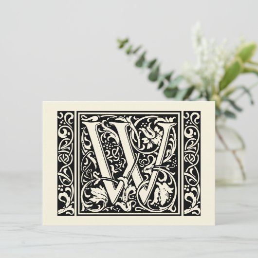 Brief W Middeleeuws Monogram Art Nouveau Kaart (Staand voorkant)