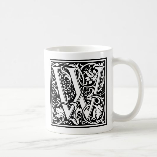 Brief W Middeleeuws Monogram Art Nouveau Koffiemok (Rechts)