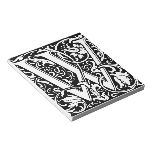 Brief W Middeleeuws Monogram Art Nouveau Notitieblok (Schuin)