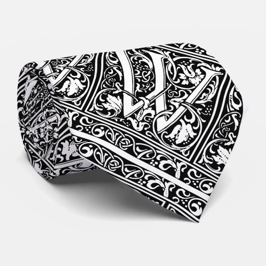 Brief W Middeleeuws Monogram Art Nouveau Stropdas (Opgerold)