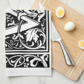 Brief W Middeleeuws Monogram Art Nouveau Theedoek (Quarter Fold)