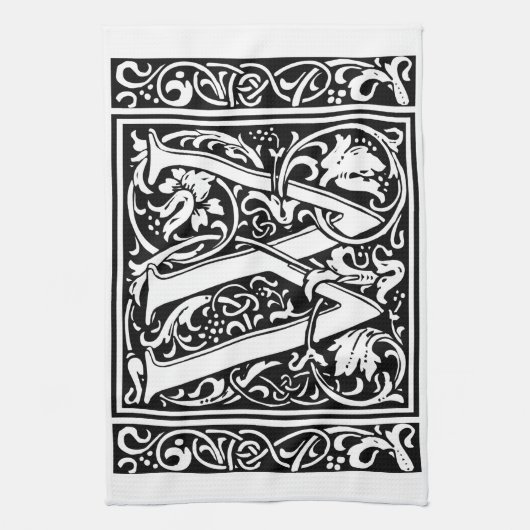 Brief W Middeleeuws Monogram Art Nouveau Theedoek (Verticaal)