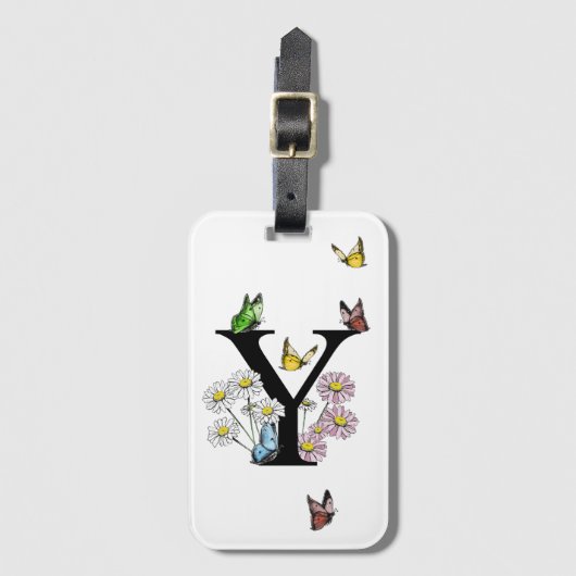 Brief Y Floral Butterfly Monogram Initiaal Bagagelabel (Voorkant (verticaal))