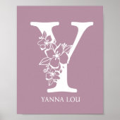 Brief Y Floral Monogram Naam Nursery Modern Poster (Voorkant)