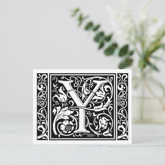 Brief Y Middeleeuws Monogram Art Nouveau Briefkaart (Staand voorkant)