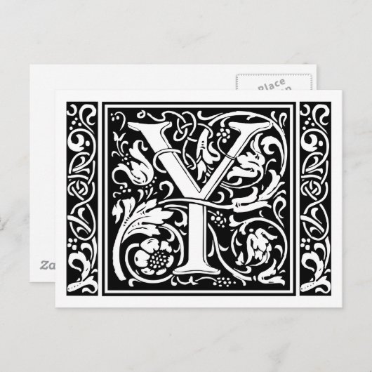 Brief Y Middeleeuws Monogram Art Nouveau Briefkaart (Voorkant / Achterkant)