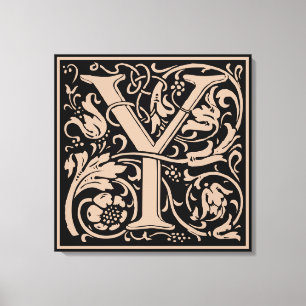 Brief Y Middeleeuws Monogram Art Nouveau Canvas Afdruk