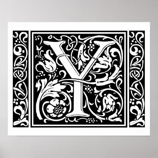Brief Y Middeleeuws Monogram Art Nouveau Poster (Voorkant)