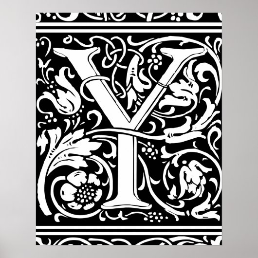 Brief Y Middeleeuws Monogram Art Nouveau Poster (Voorkant)