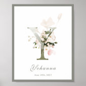 Brief Y Monogram Pink Floral Nursery Poster (Voorkant)