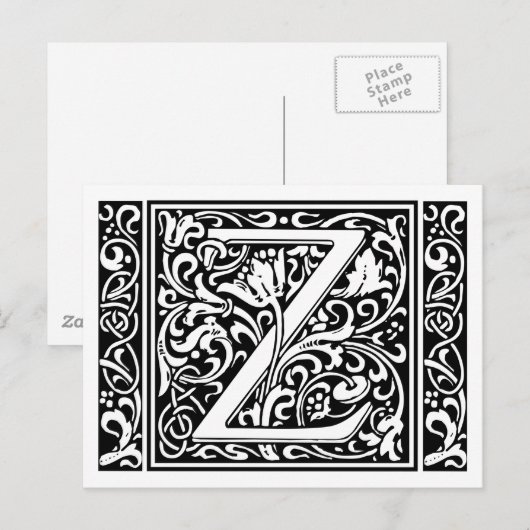 Brief Z Middeleeuws Monogram Art Nouveau Briefkaart (Voorkant / Achterkant)