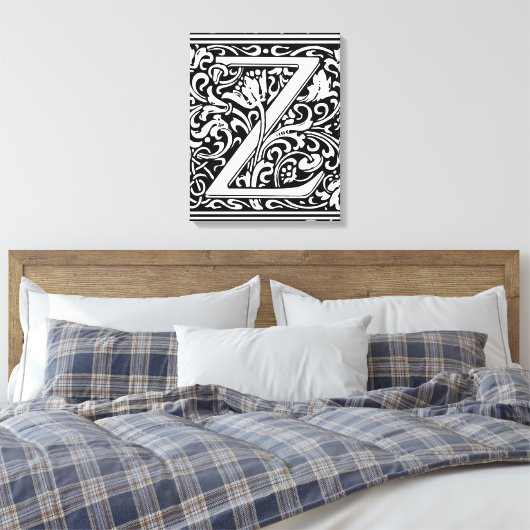Brief Z Middeleeuws Monogram Art Nouveau Canvas Afdruk (Insitu (Slaapkamer))