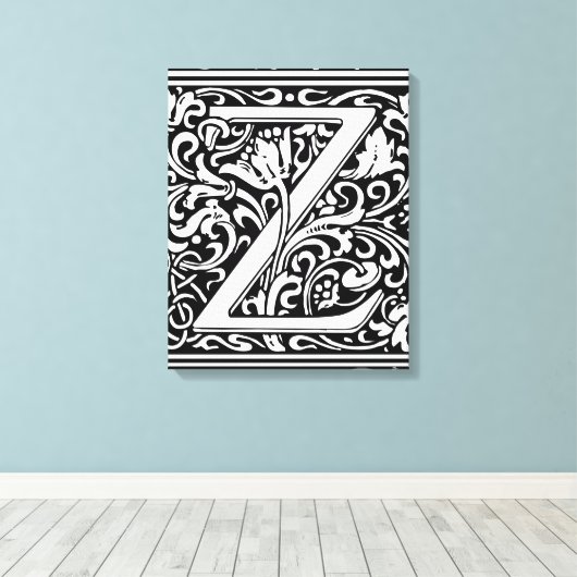 Brief Z Middeleeuws Monogram Art Nouveau Canvas Afdruk (Insitu (Houten vloer))