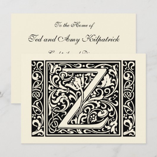 Brief Z Middeleeuws Monogram Art Nouveau Kaart (Voorkant / Achterkant)