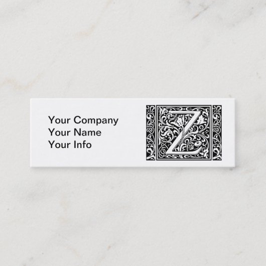 Brief Z Middeleeuws Monogram Art Nouveau Mini Visitekaartje (Voorkant)