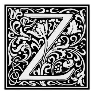 Brief Z Middeleeuws Monogram Art Nouveau Poster