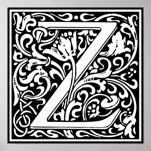 Brief Z Middeleeuws Monogram Art Nouveau Poster (Voorkant)