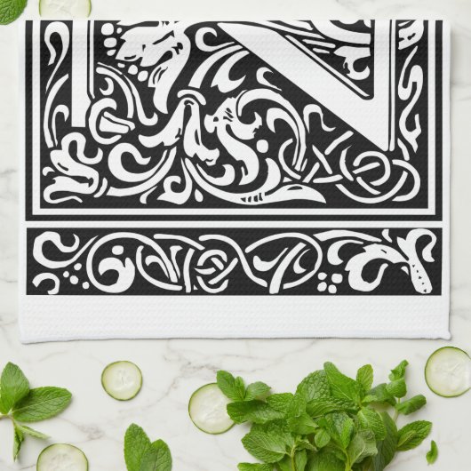 Brief Z Middeleeuws Monogram Art Nouveau Theedoek (Gevouwen)