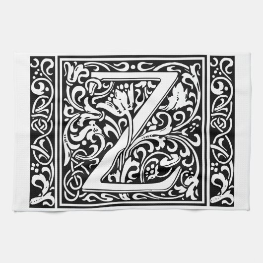 Brief Z Middeleeuws Monogram Art Nouveau Theedoek (Horizontaal)