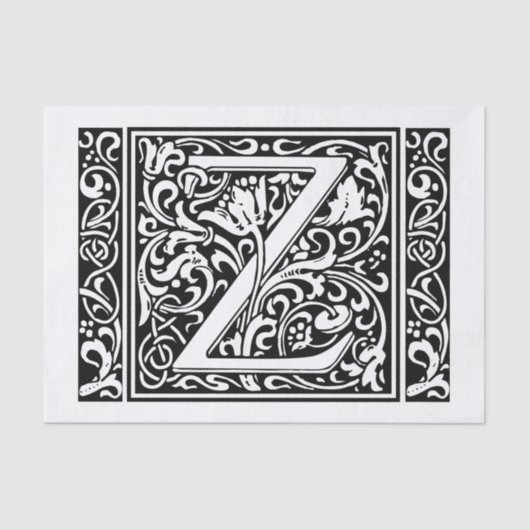 Brief Z Middeleeuws Monogram Art Nouveau Tissuepapier (Voorkant)