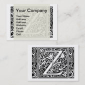 Brief Z Middeleeuws Monogram Art Nouveau Visitekaartje (Voorkant / Achterkant)