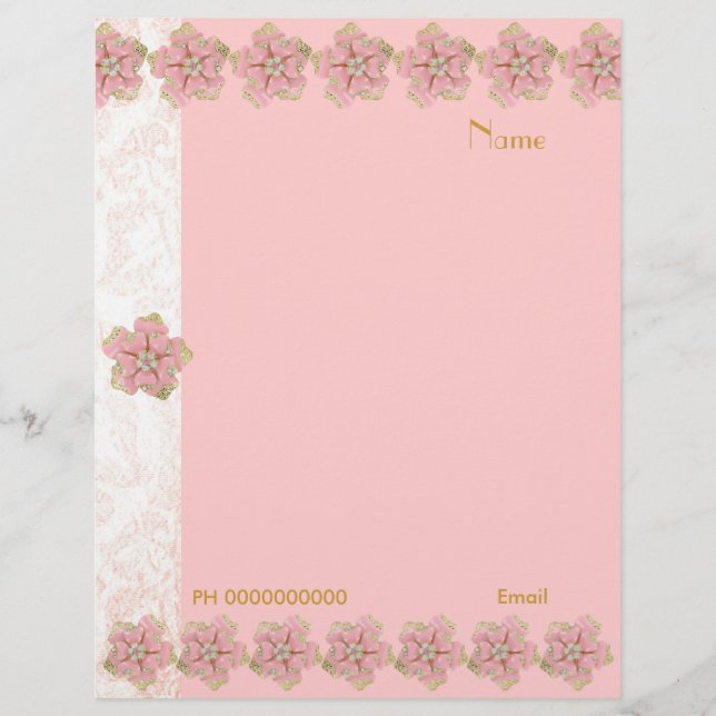 Briefhoofd Bloem Jewel Roze Rand 2 (Voorkant)