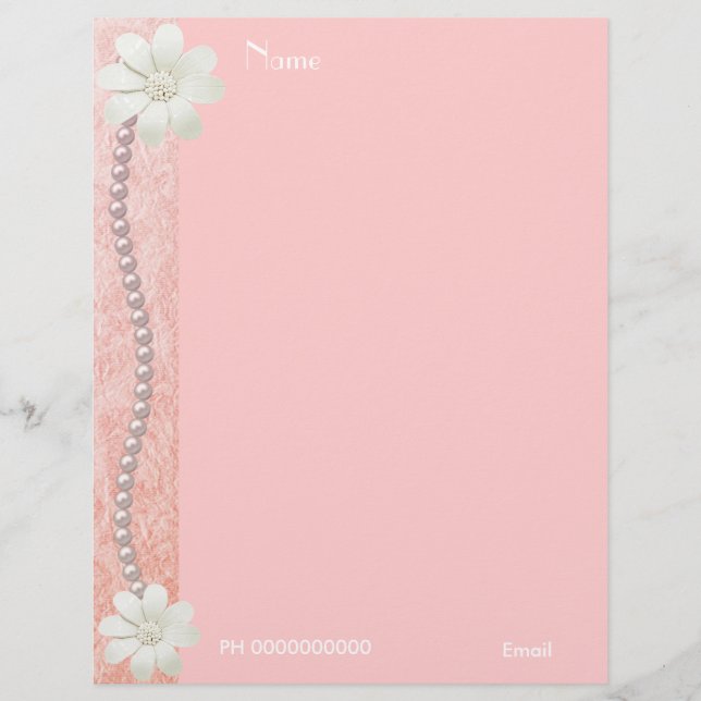 Briefhoofd Bloem Juwelen Parels Roze Rand 2 (Voorkant)