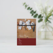 BRIEFHOUDER IN HOUT MONOGRAM, rood bruin Visitekaartje (Staand voorkant)