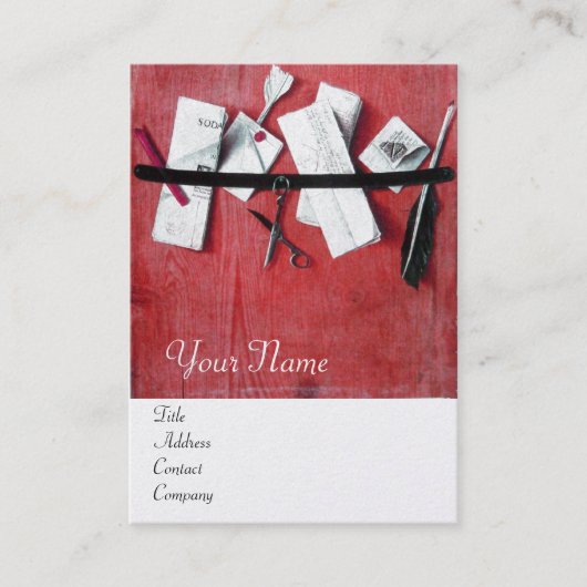 BRIEFHOUDER IN HOUT MONOGRAM rood goud metalen Visitekaartje (Voorkant)