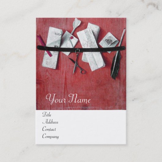 BRIEFHOUDER IN HOUT MONOGRAM rood wit Visitekaartje (Voorkant)