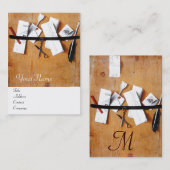 BRIEFHOUDER IN HOUT MONOGRAM wit bruin Visitekaartje (Voorkant / Achterkant)