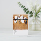 BRIEFHOUDER IN HOUT MONOGRAM wit bruin Visitekaartje (Staand voorkant)