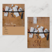 BRIEFHOUDER IN HOUT MONOGRAM wit bruin Visitekaartje (Voorkant / Achterkant)