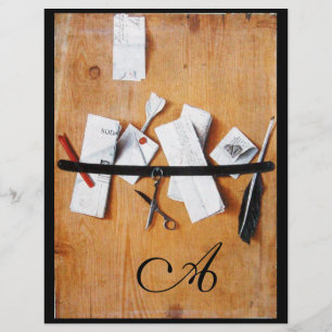 BRIEFHOUDER IN HOUT MONOGRAM, wit zwart