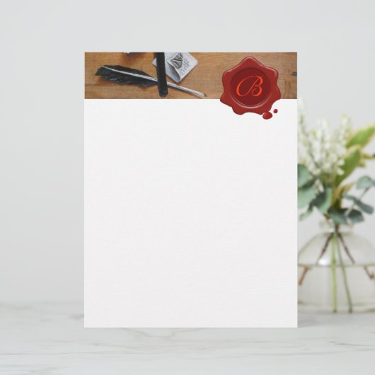 BRIEFHOUDER IN HOUT RED WAX SEAL MONOGRAM brown (Staand voorkant)