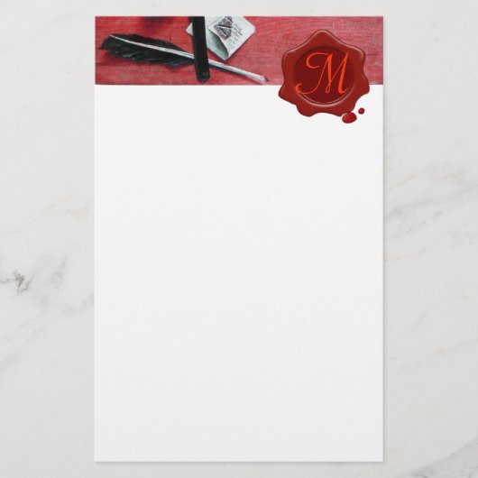 BRIEFHOUDER IN HOUT RED WAX SEAL MONOGRAM white Briefpapier (Voorkant)