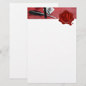 BRIEFHOUDER IN HOUT RED WAX SEAL MONOGRAM white Briefpapier (Voorkant / Achterkant)