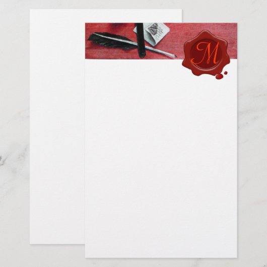 BRIEFHOUDER IN HOUT RED WAX SEAL MONOGRAM white Briefpapier (Voorkant / Achterkant)