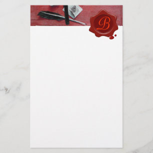 BRIEFHOUDER IN HOUT RED WAX SEAL MONOGRAM white Briefpapier
