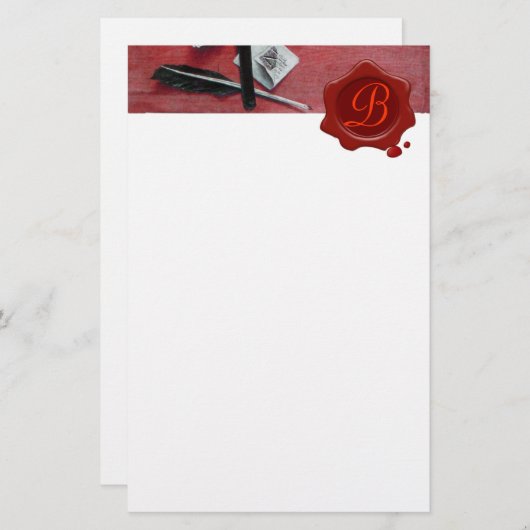 BRIEFHOUDER IN HOUT RED WAX SEAL MONOGRAM white Briefpapier (Voorkant / Achterkant)